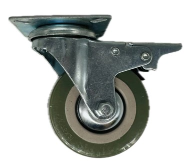 roulette pivot plaque + frein pvc gris