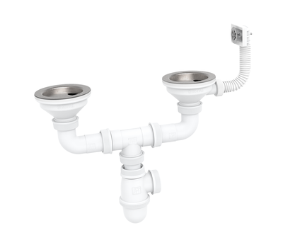 vidage évier inox bi-bac avec trop plein classique